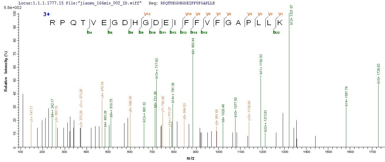 Additional SEQUEST analysis of the LC MS/MS spectra from QP7188 identified an additional between this protein and the spectra of another peptide sequence that matches a region of Carboxylesterase 1C confirming successful recombinant synthesis.
